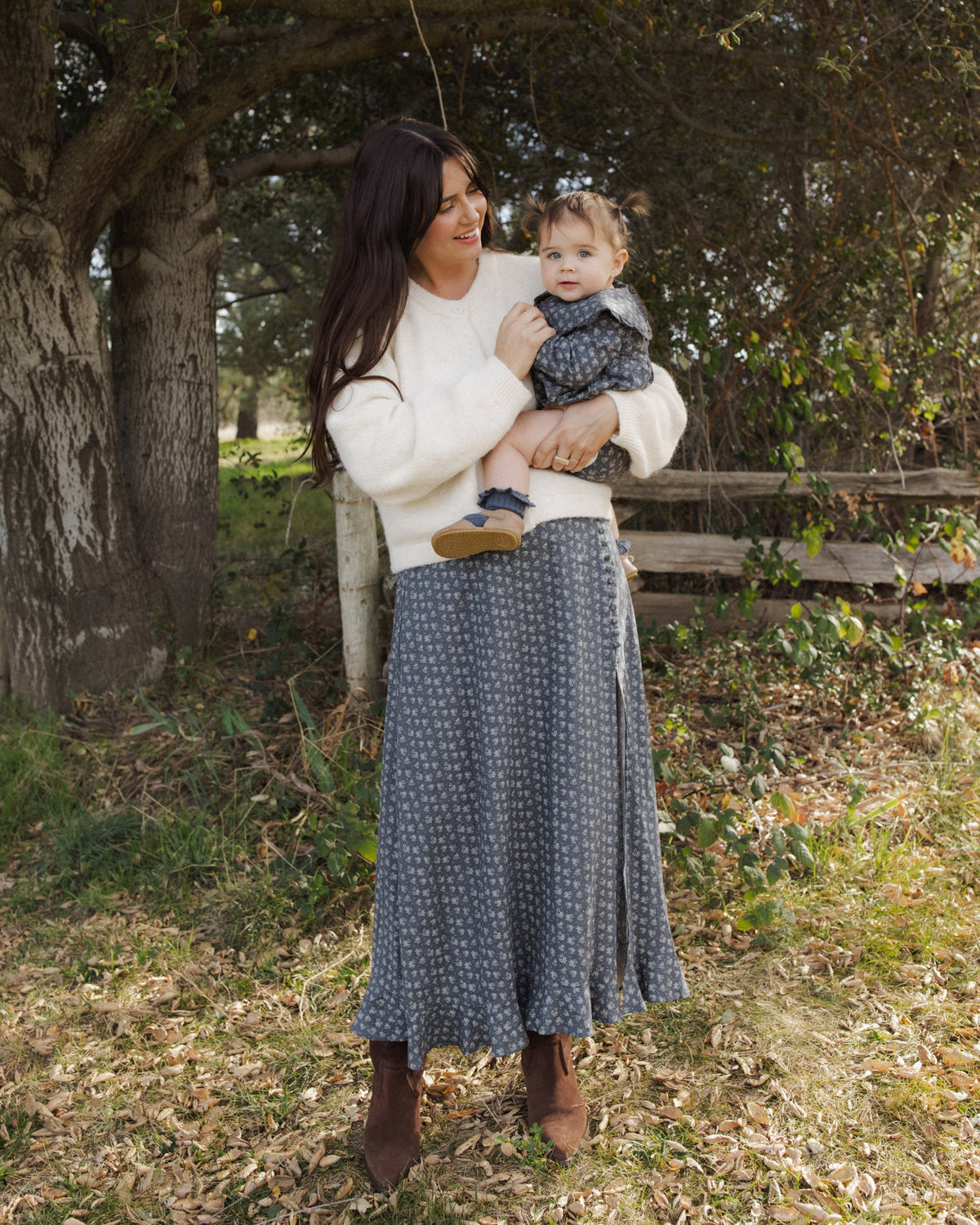 Button Slit Skirt- Heart Ditsy