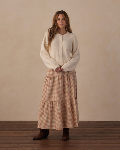 Tiered Midi Skirt- Fawn Gingham