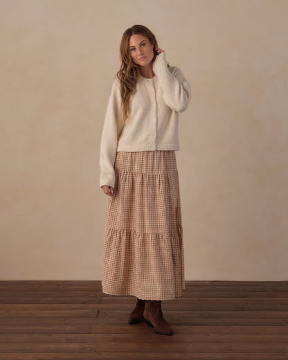 Tiered Midi Skirt- Fawn Gingham