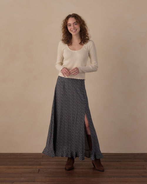 Button Slit Skirt- Heart Ditsy