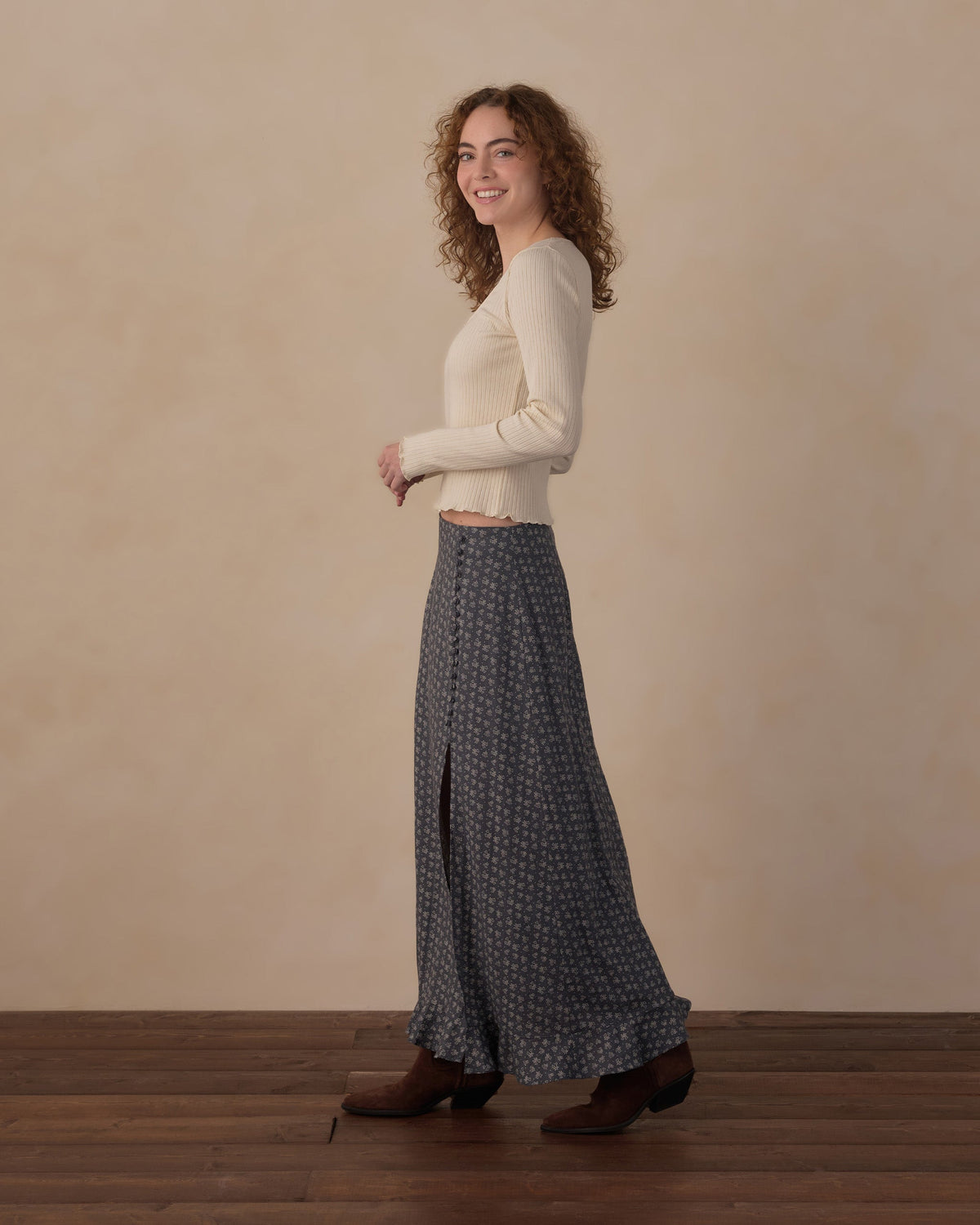 Button Slit Skirt- Heart Ditsy