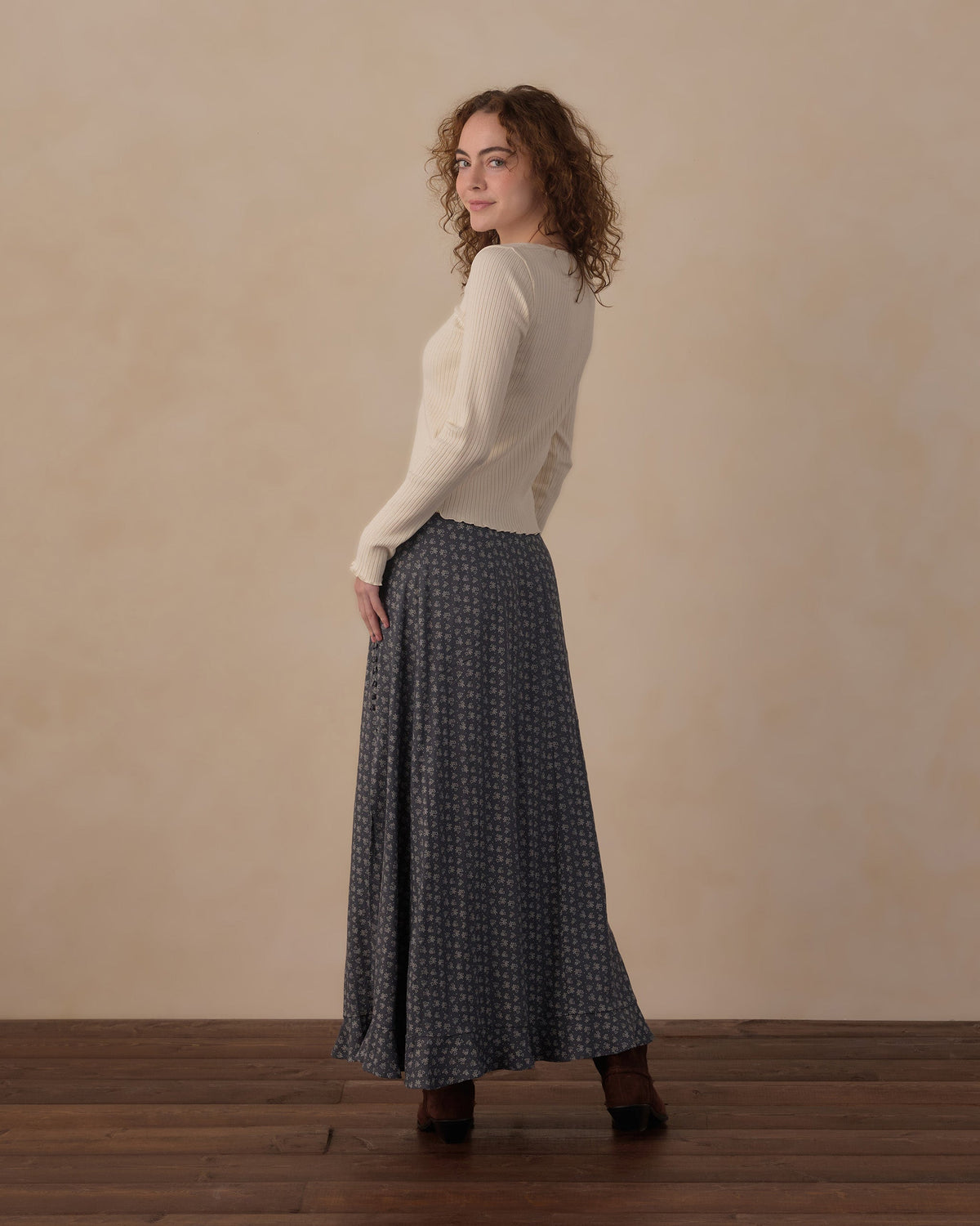 Button Slit Skirt- Heart Ditsy