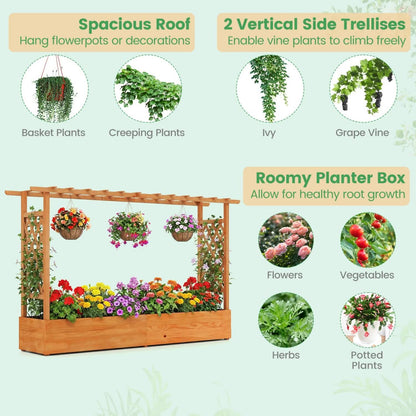 Raised Garden Bed Planter Box with Lattice Trellis Drainage Holes