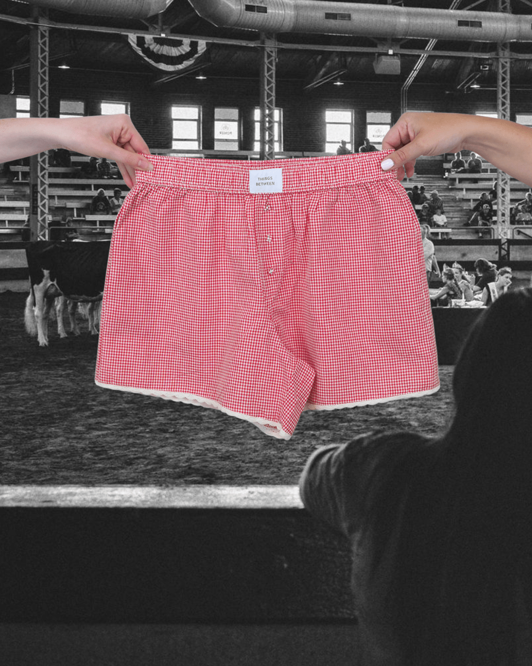 Crochet Hem Plaid Boxer - Red