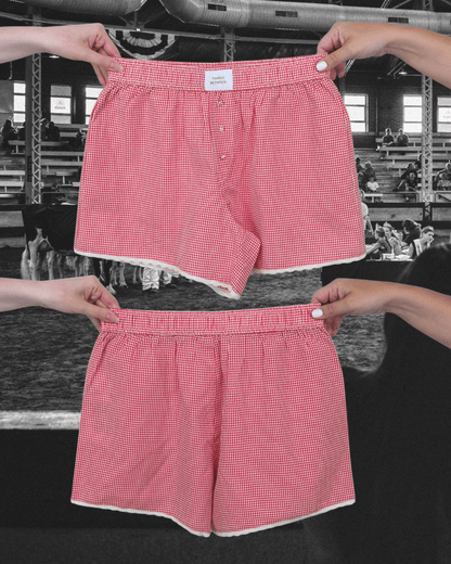 Crochet Hem Plaid Boxer - Red