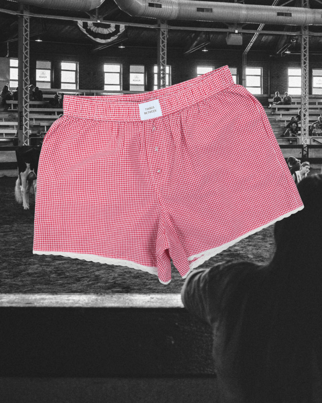 Crochet Hem Plaid Boxer - Red