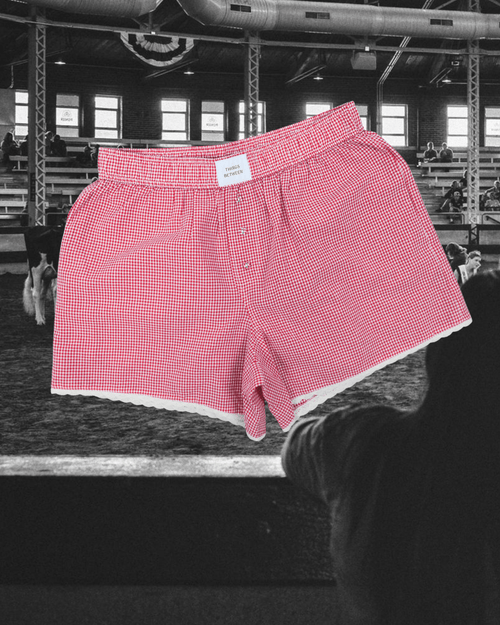Crochet Hem Plaid Boxer - Red