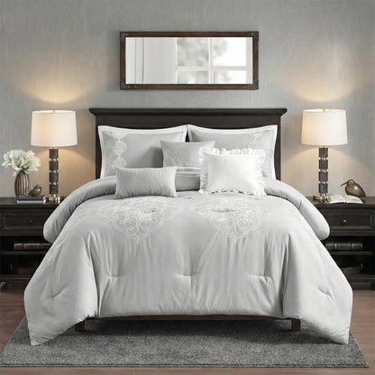 Queen/King Microfiber 6-Piece Comforter Set, Silver Medallion