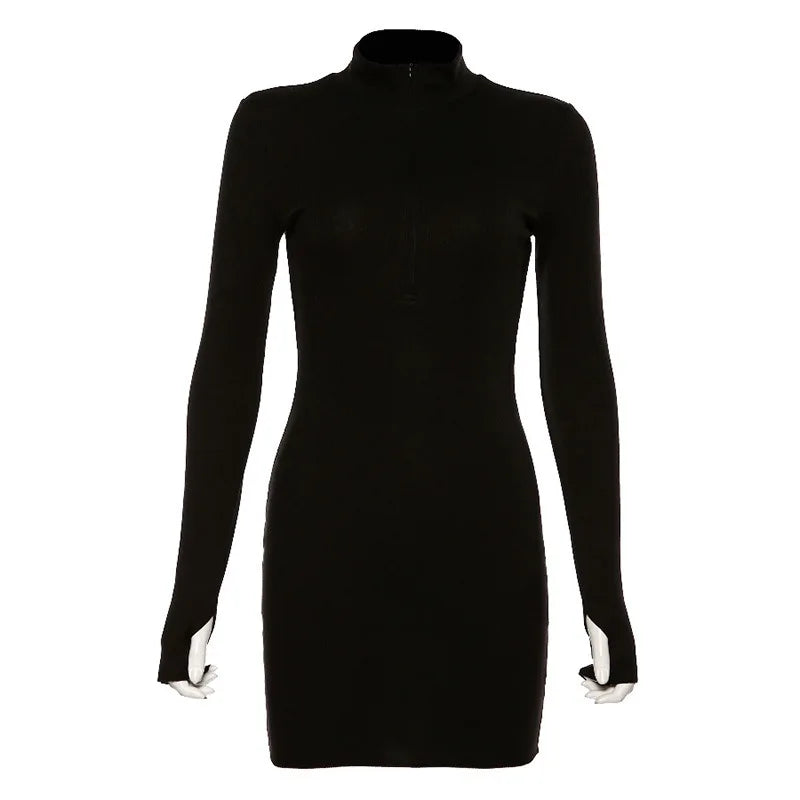 Slim Fit Chic Street Sle Long Sve Stand Collar ort Dr Women's High Waist Bodycon Dr Polyester Spandex Blend