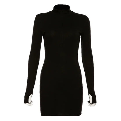 Slim Fit Chic Street Sle Long Sve Stand Collar ort Dr Women's High Waist Bodycon Dr Polyester Spandex Blend
