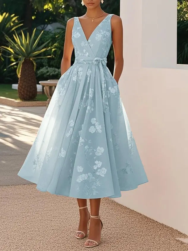 Summer Elegant Evening Party Dress 2025 Sexy V-neck Sleeveless Lace-up Chic Pleated Dresses Boho Womens A-Line Prom Dress Robe