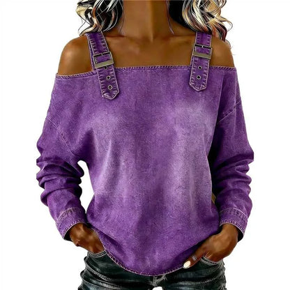 Women's Blouses Spring Summer Fall New Style Casual One-line Tie Shoulder Strap Long-sleeve Top Fashion Shirt For Women Clothing