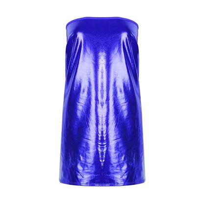 Sexy Dresses Women PU Solid Color Dress Clubwear Imitation Leather Chest Wrap Dress Slieeveless Short Skirt For Ladies