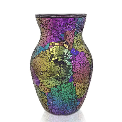 8" Handcrafted Glass Vase - Iridescent European Mosaic Design for Elegant Home Decor
