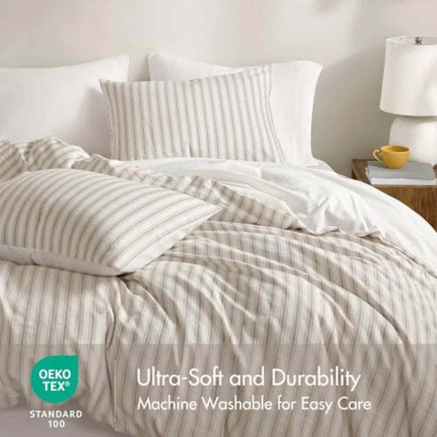 Luxury Linen Duvet Cover Set – Striped All-Season Bedding for Coastal & Modern Aesthetics