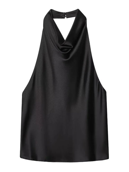 HXAO Top Women Halter Satin Women Tops Backless Corset Top Vest Yellow Pink Black Summer Elegant Sexy Tops Tank Vestidos