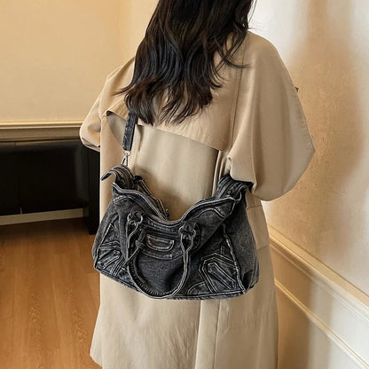 Large Capacity Women Denim Handbags Tote Bags High Quality Ladies Solid Shoulder Messenger Bags Casual Female Big Crossbody Bags