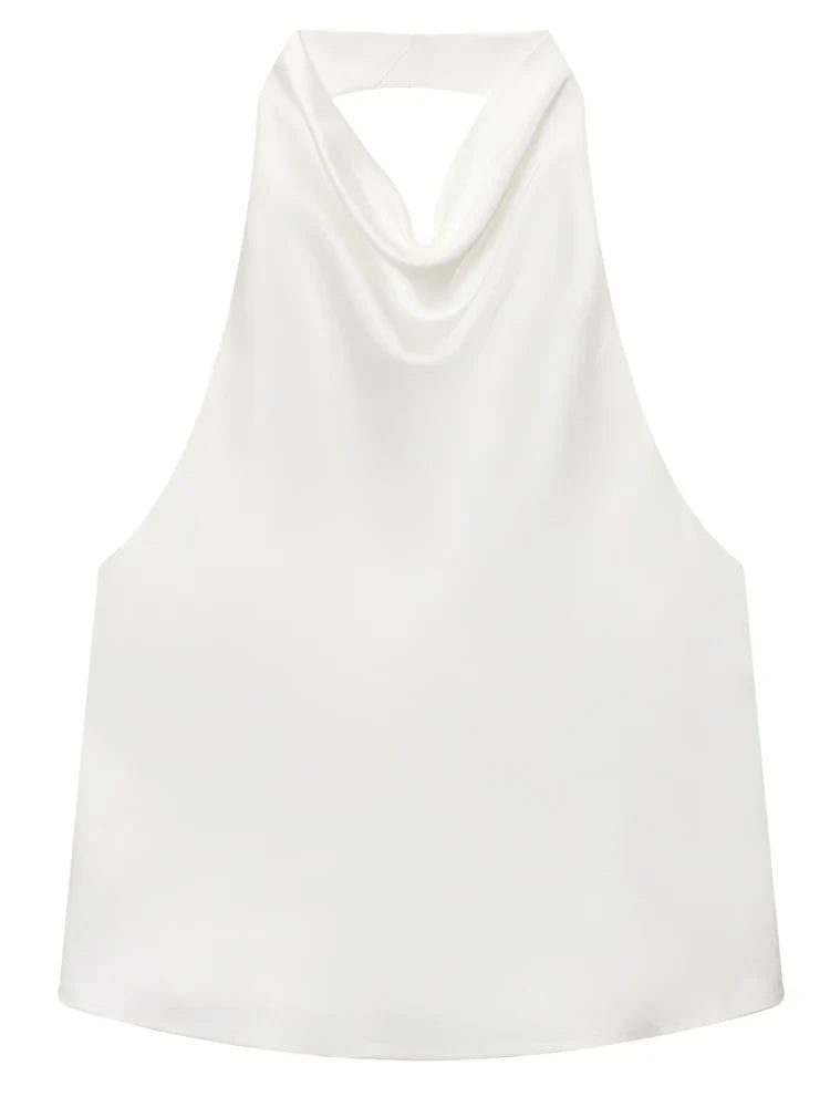 HXAO Top Women Halter Satin Women Tops Backless Corset Top Vest Yellow Pink Black Summer Elegant Sexy Tops Tank Vestidos