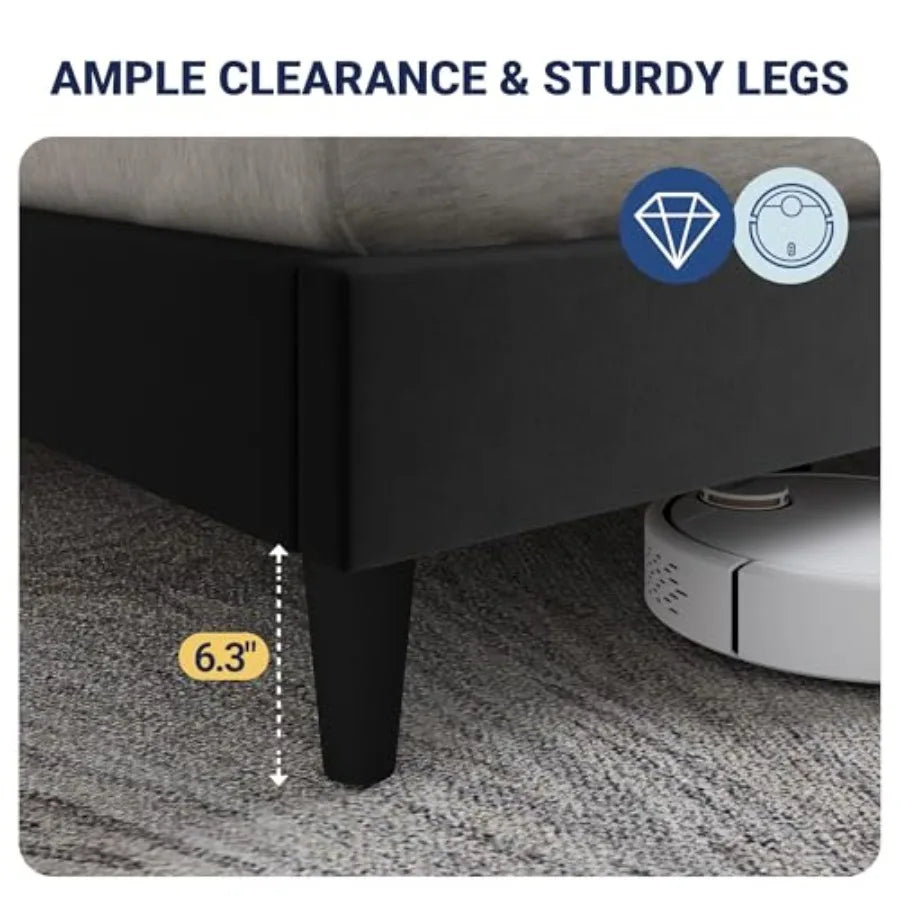 Luxury Velvet Bed Frame with Built-In USB Charging, Diamond Tufted Wingback Design