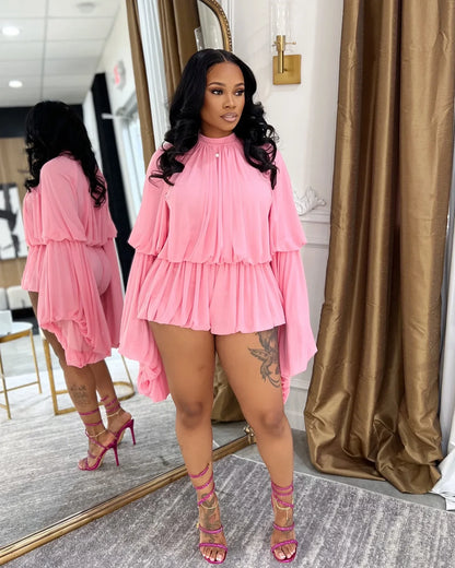 Chiffon Pleated Tops Sexy 2 Piece Pant Set Outfits Women Elegant Ladies Office Luxury Outfits Summer Two Piece Set Pant Shorts