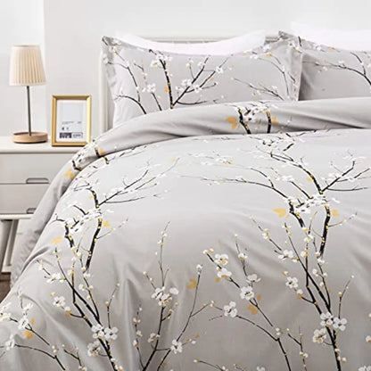 Sage Green Floral Duvet Cover Set Queen – Soft Microfiber, Modern Botanical Bedding with Yellow Accents