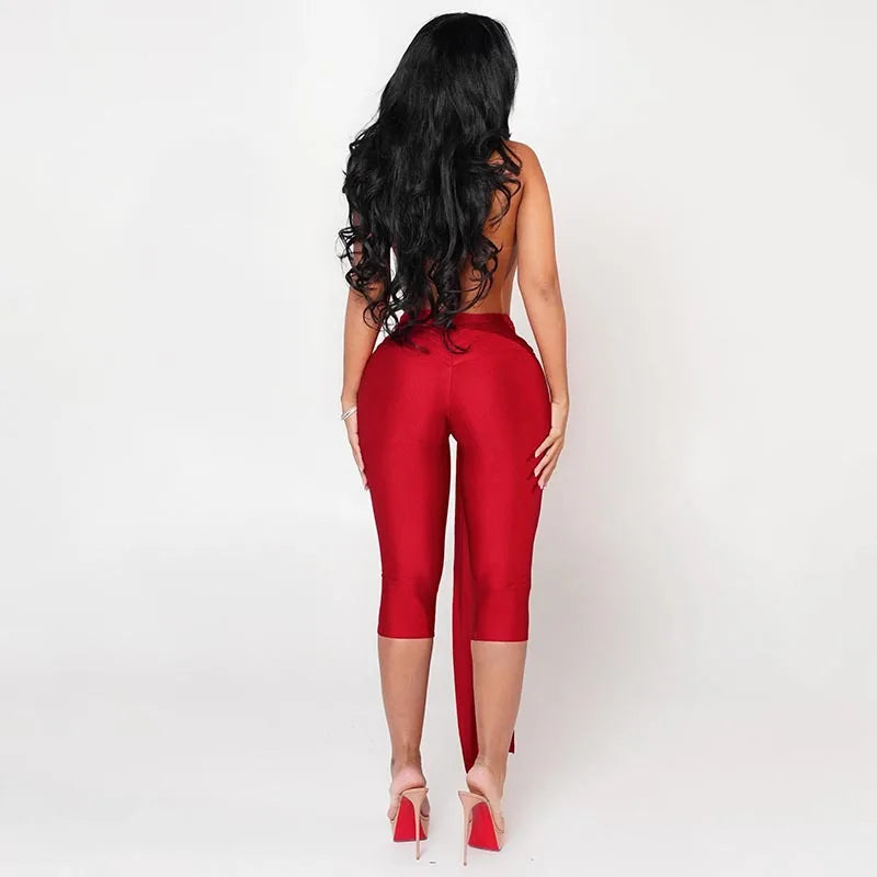 Sexy Halter V Neck Jumpsuits 2025 Women Summer Club Elegant Bodycon Luxury One Piece Party Shiny Jumpsuit Bodysuit Playsuit