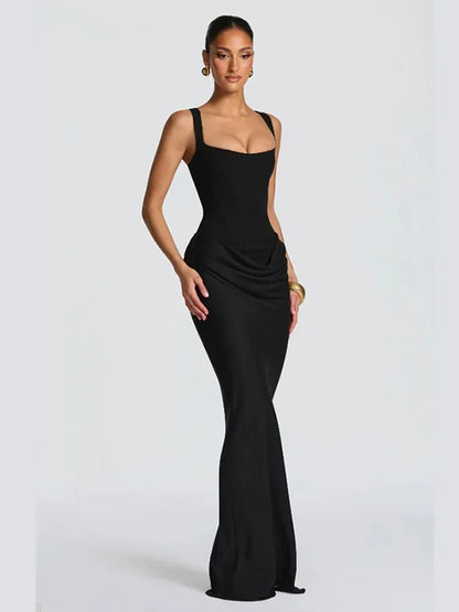 Women Sexy Square-neck Halter Mini Dress 2025 Pleated Sleeveless Backless High Waist Bodycon Dresses New Summer Lady Party Robes