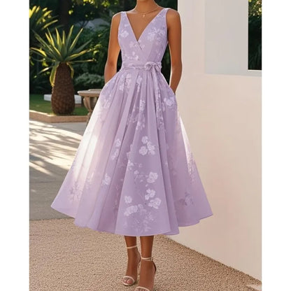 Summer Elegant Evening Party Dress 2025 Sexy V-neck Sleeveless Lace-up Chic Pleated Dresses Boho Womens A-Line Prom Dress Robe