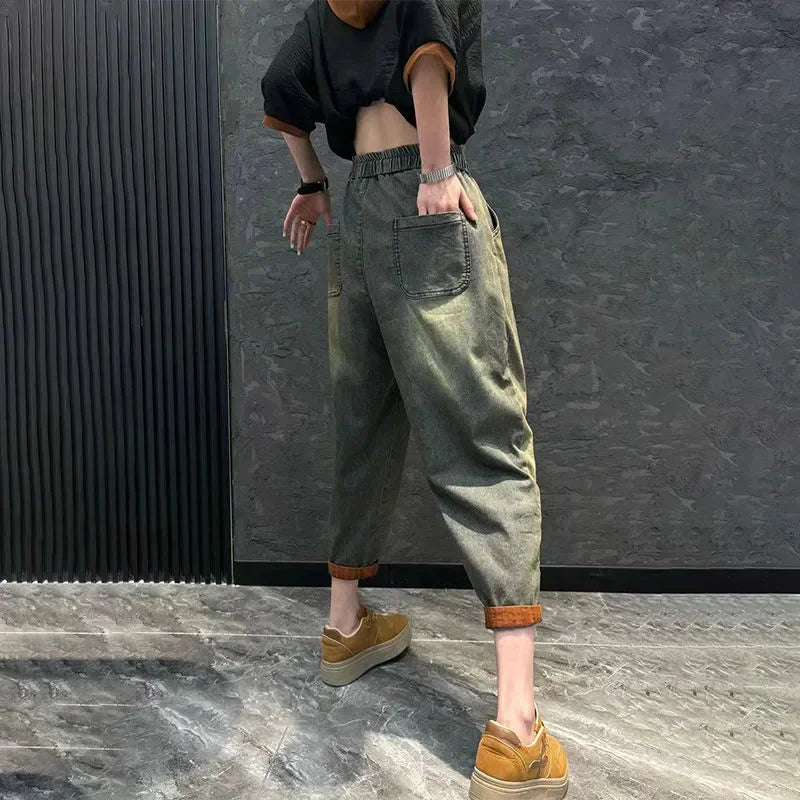 Jeans Set Women Denim Pants Two Piece Set 2025 New Loose Plus size Casual Suit Female Fashion Hooded Printed Jeans Sets