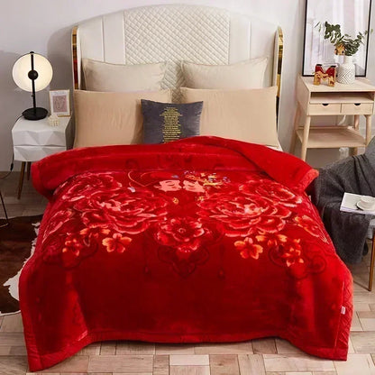 Korean Raschel 2-Ply Heavy Fleece Blanket, 78x90 Queen Size Reversible Geometric Plush Blanket
