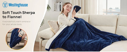 Cozy Flannel Sherpa Electric Blanket with 6 Heat Settings & Foot Pocket for Ultimate Comfort