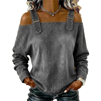 Women's Blouses Spring Summer Fall New Style Casual One-line Tie Shoulder Strap Long-sleeve Top Fashion Shirt For Women Clothing