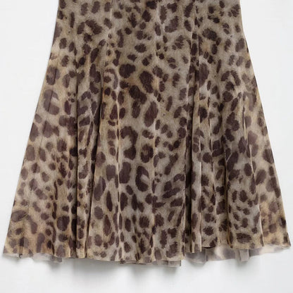 MUJER 2025 Tulle Mini Dress Woman Leopard Print Slip Dress Women Sexy Backless Short Dresses for Women Draped Party Dresses