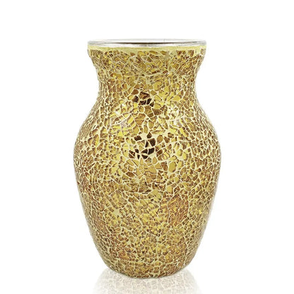 8" Handcrafted Glass Vase - Iridescent European Mosaic Design for Elegant Home Decor