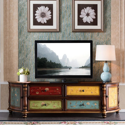 Traditional Birch Wood Media Console with 4 Drawers & Cabinets - Stylish Storage Solution