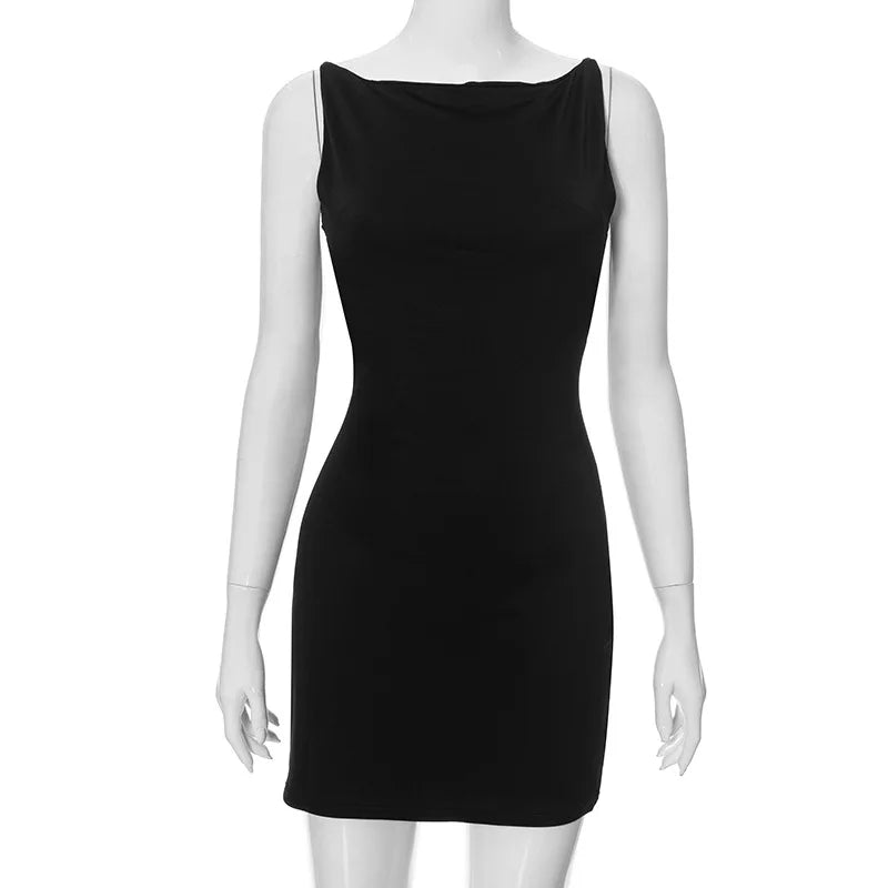 Dress Women Elegant Short Dresses Beautiful Evening Party Dress Solid Color Simple Sleeveless Vest Tight-fitting Dress