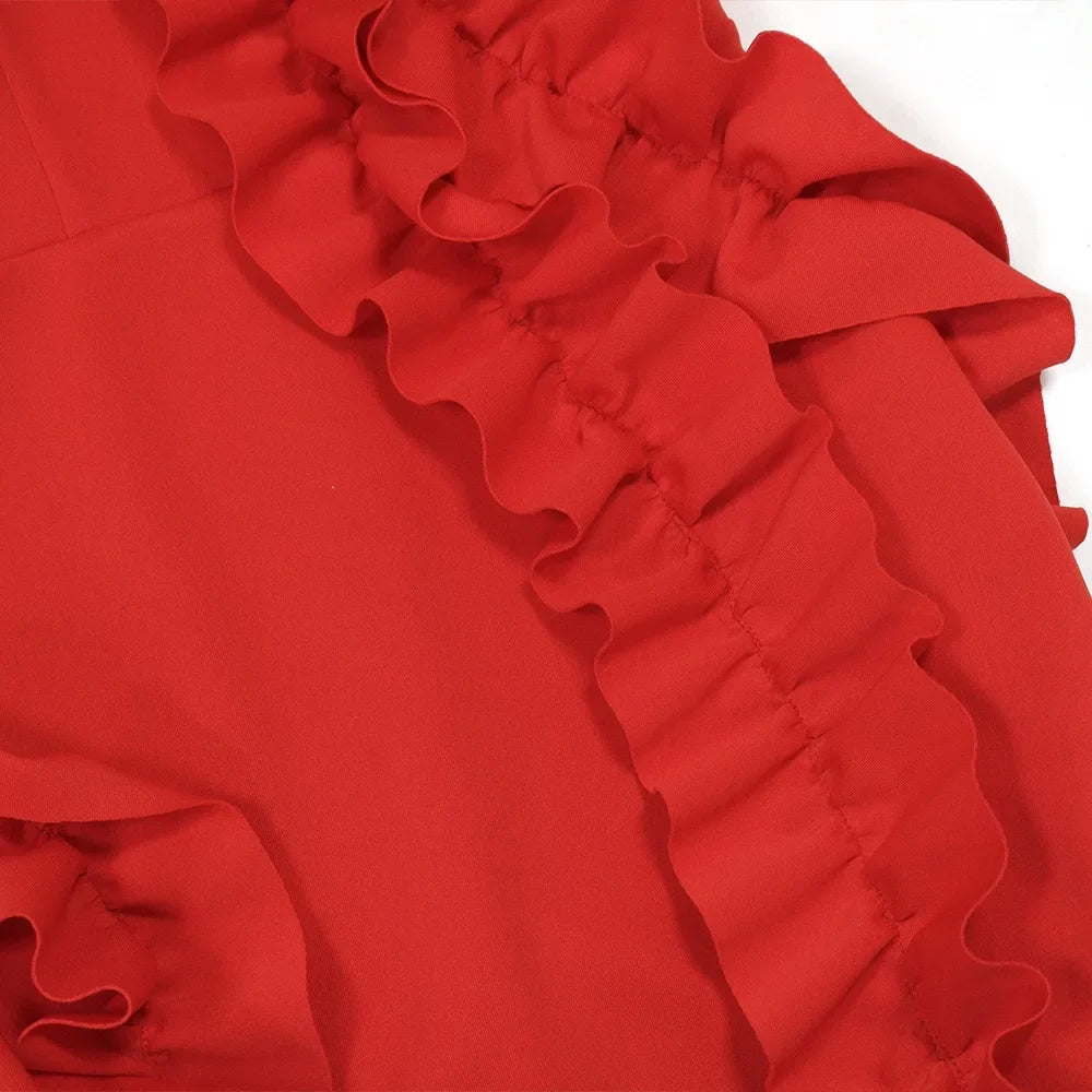 Sexy Dresses for Woman 2025 New Summer Red One Shoulder Ruffles Sheath Mini Length Elegant Ladies Evening Night Birthday Dress