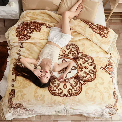 Korean Raschel 2-Ply Heavy Fleece Blanket, 78x90 Queen Size Reversible Geometric Plush Blanket