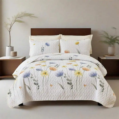 3-Piece Queen Floral Quilt Set, Lightweight Reversible Farmhouse Coverlet with 2 Pillow Shams