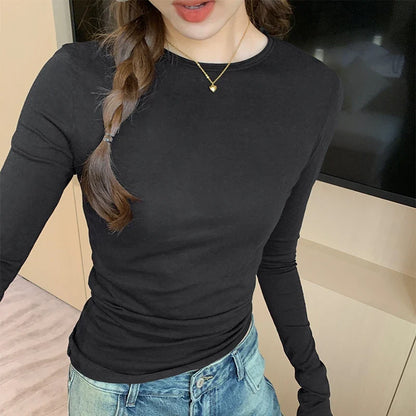 2025 Spring Autumn T shirt Women Tops Solid Slim Fit Long Sleeve O Neck Tshirts Female Casual Streetwear High Quality Base Tees