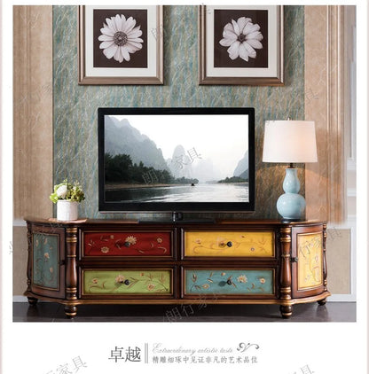 Traditional Birch Wood Media Console with 4 Drawers & Cabinets - Stylish Storage Solution