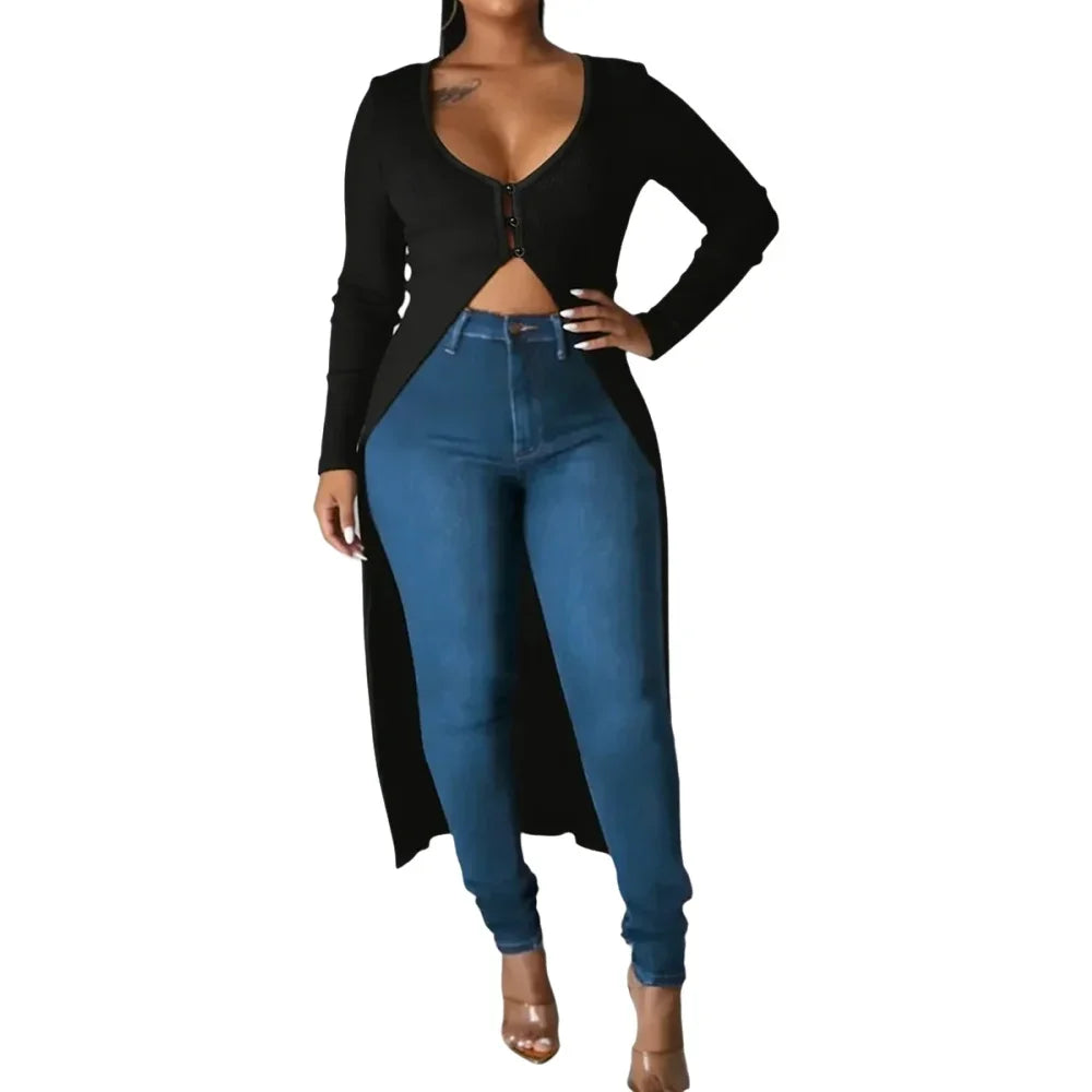 Plus Size Women's T-Shirt V Neck Long Sleeve Buttoned Ribbed Long Tops Sexy Shirt Spring Summer Chic T-Shirt Party Stretchy Tops