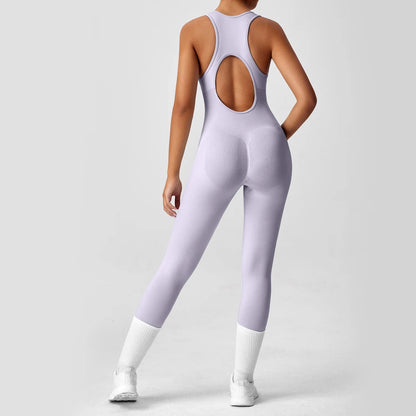 Seamless Peach Booty One-Piece Yoga Bodysuit - V-Back Tummy Control Gym Outfit for Women - Sexy Workout Jumpsuit Fitness Bodycon