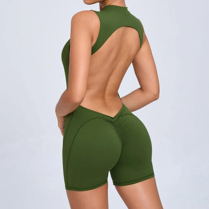 Hollow Backless Gym Bodycon Short Jumpsuit Playsuit Women One Piece Sport Outfit Yoga Romper Sexy Fitness Overalls Raises Butt