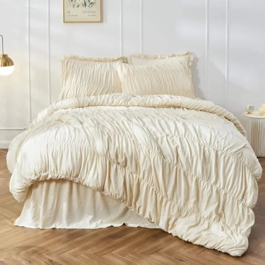 Luxury Farmhouse Comforter Set – Ruched Ruffle Bedding, Ultra-Soft Microfiber for Cozy Style