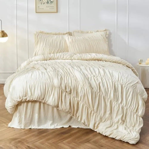 Luxury Farmhouse Comforter Set – Ruched Ruffle Bedding, Ultra-Soft Microfiber for Cozy Style