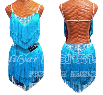 Latin Dance Dress Competition Costumes Skirt Performing Rhinestones Adult Children Tassel Various Color Red  White