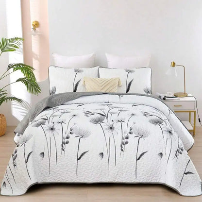 3-Piece Queen Floral Quilt Set, Lightweight Reversible Farmhouse Coverlet with 2 Pillow Shams