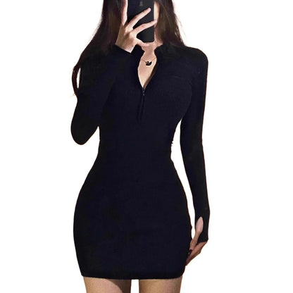 Sexy Slimming Short Dress Women's Bodycon Skirt Long Sleeve Autumn Winter Fashion Trendy Street Style Polyester Spandex Blend