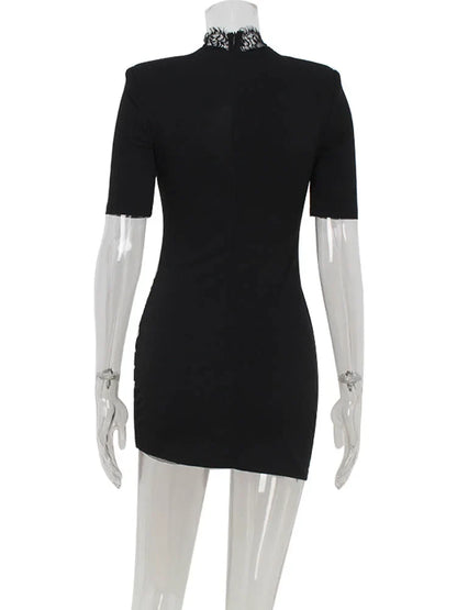 Ahagaga Sexy Sheath Women's Mini Dresses Solid Lace Turtleneck Slim Fit Bodycon Hollow Out Half Sleeves Streetwear Vestidos Robe